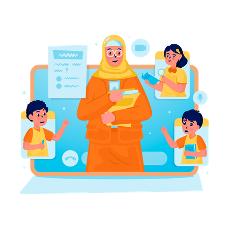 Étudiants participant à des cours de webinaire en ligne  Illustration