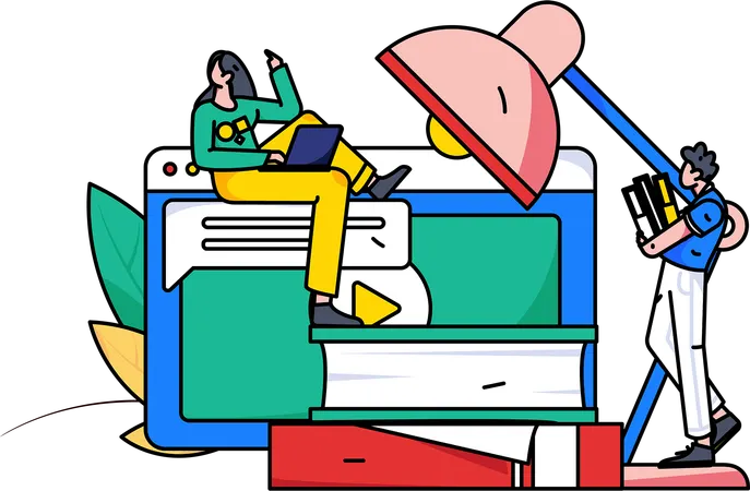 Étudiants se préparant aux examens en ligne  Illustration