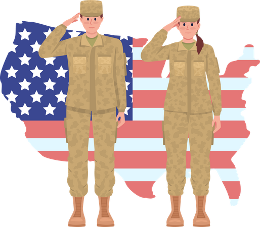 Soldados dos EUA saudando  Ilustração