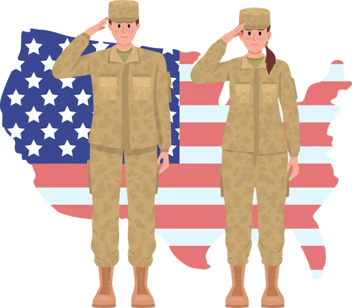 Soldados dos EUA saudando  Ilustração