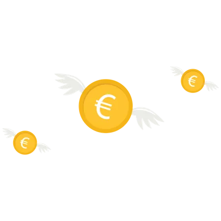 Euro coin flies in the sky  Illustration