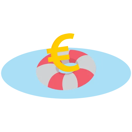 Euro float with a lifebuoy in a sea  Illustration