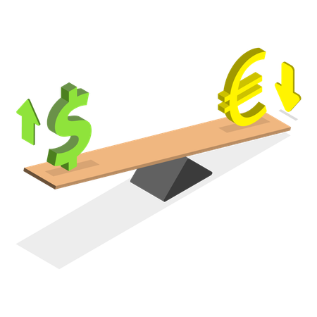 Euro Vs Dólar En Palanca  Ilustración