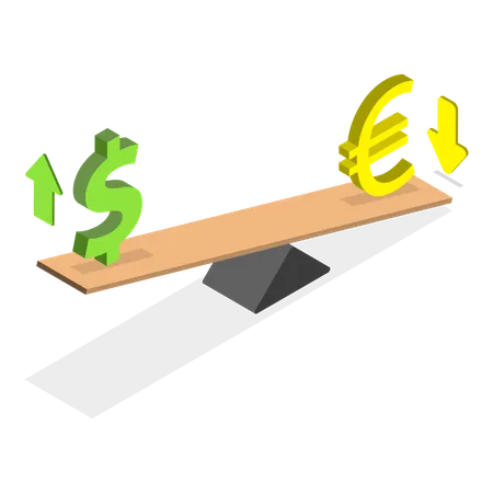 Euro Vs Dólar En Palanca  Ilustración