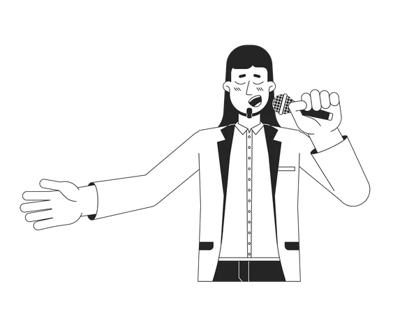 European adult male vocalist holding mic  Illustration