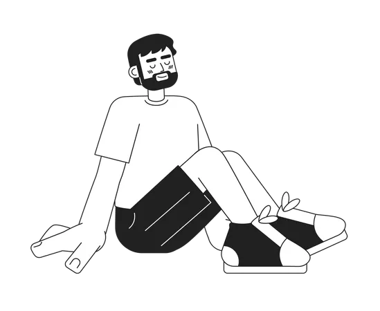 European Bearded Man On Summer Vacation Monochromatic Flat Vector Character Guy Sitting With Smile Editable Thin Line Full Body Person On White Simple Bw Cartoon Spot Image For Web Graphic Design 일러스트레이션