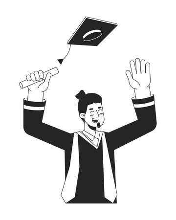 European male graduate throwing graduation cap  Illustration