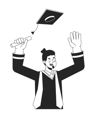 European male graduate throwing graduation cap  Illustration