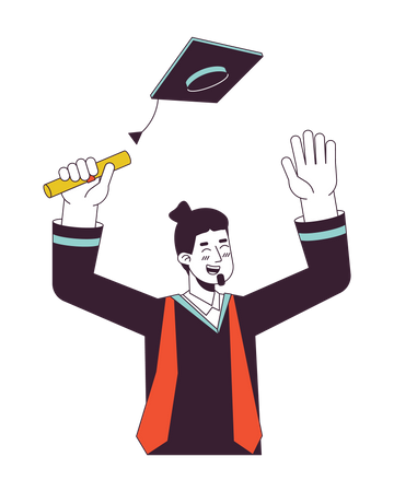 European male graduate throwing graduation cap  Illustration