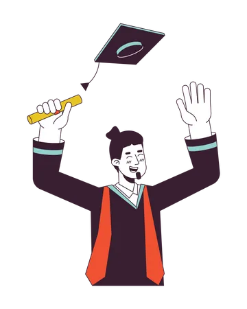 European male graduate throwing graduation cap  Illustration