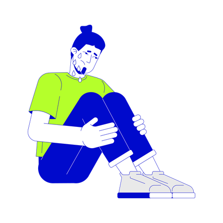 European man crying alone  Illustration