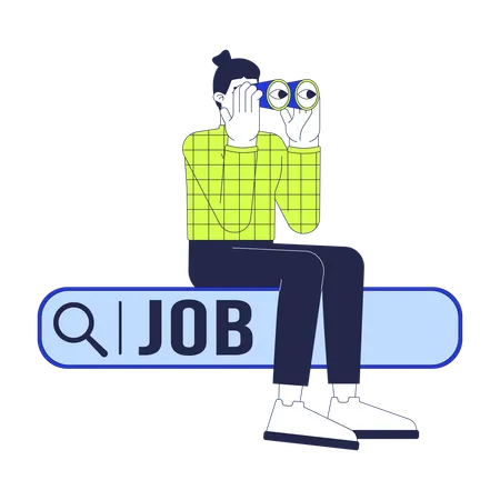 European Man Looking For Job 2 D Linear Illustration Concept Unemployed Male Sitting On Search Box Cartoon Character Isolated On White Online Vacancy Metaphor Abstract Flat Vector Outline Graphic Illustration