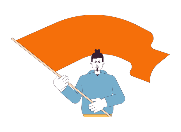 European man waving flag  Illustration