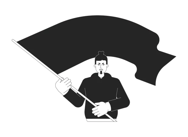 European man waving flag  Illustration