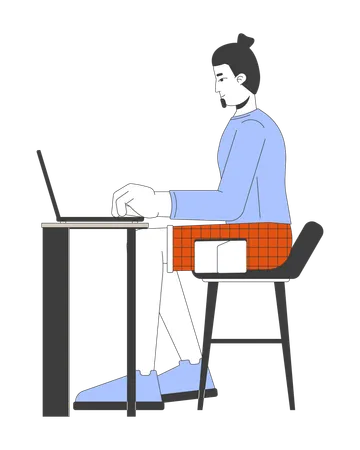 European man working on laptop  Illustration