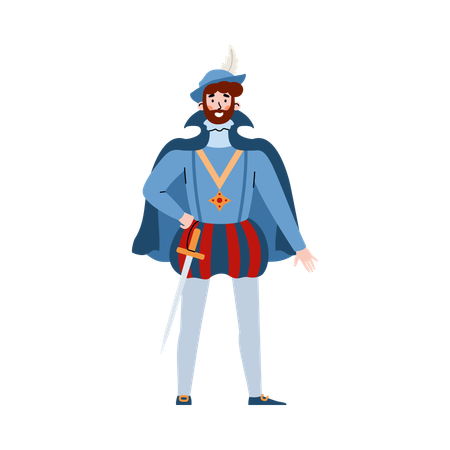 European medieval nobleman in rich clothes  Illustration