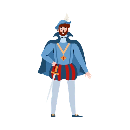 European medieval nobleman in rich clothes  Illustration