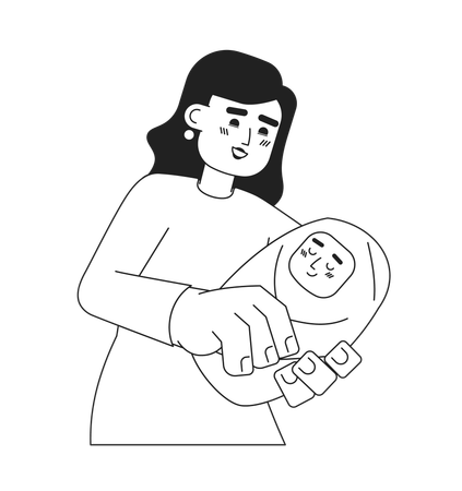 European mom holding baby  Illustration