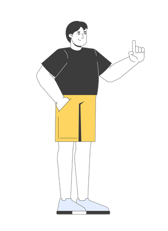 European plus size man in black tshirt pointing up  Illustration