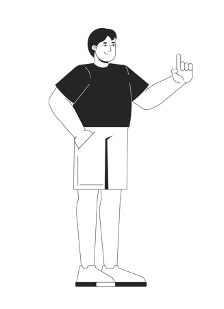 European plus size man in black tshirt pointing up  Illustration