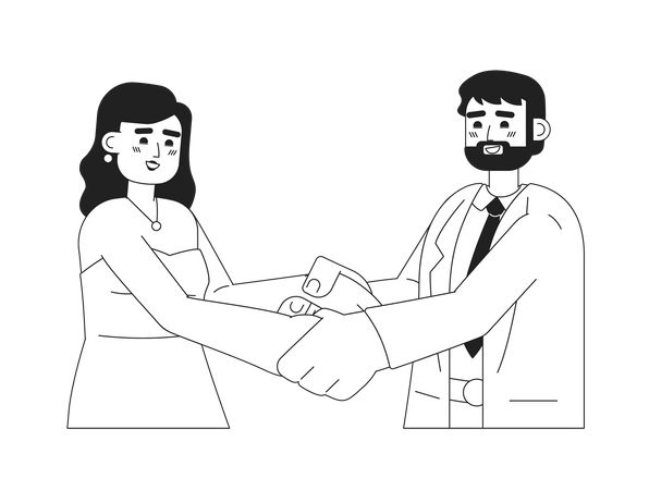 European wedding couple holding hands  Illustration