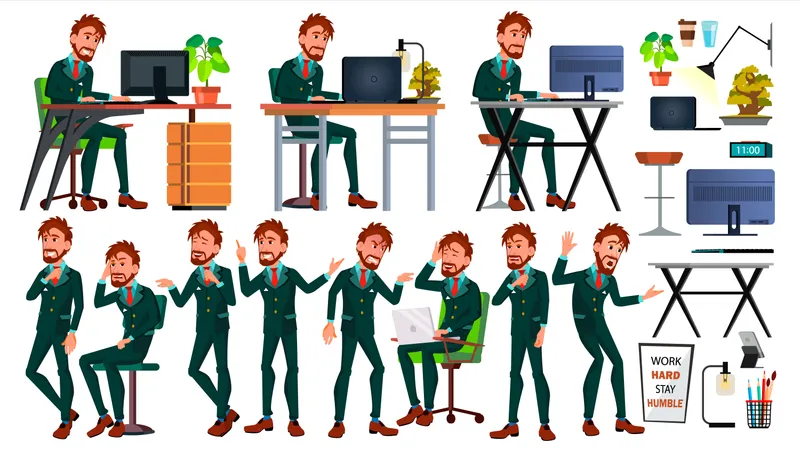 European Worker Working Gestures  Illustration