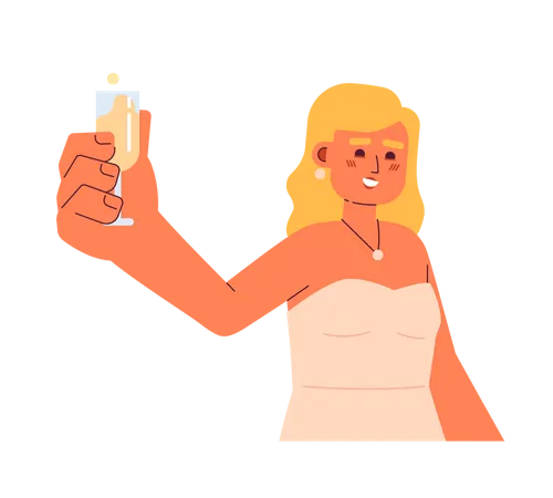 European Young Woman Toasting Sparkling Wine Semi Flat Colorful Vector Character Evening Dress Lady Editable Full Body Person On White Simple Cartoon Spot Illustration For Web Graphic Design Illustration