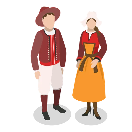 3 D Isometric Flat Vector Illustration Of Europeans National Clothes Traditional Costumes Item 1 Illustration