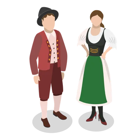 3 D Isometric Flat Vector Illustration Of Europeans National Clothes Traditional Costumes Item 2 Illustration
