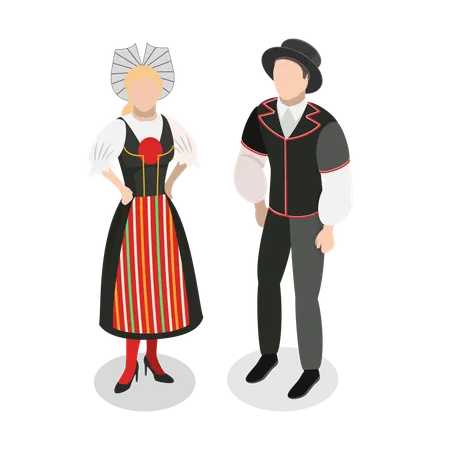 3 D Isometric Flat Vector Illustration Of Europeans National Clothes Traditional Costumes Item 3 Illustration