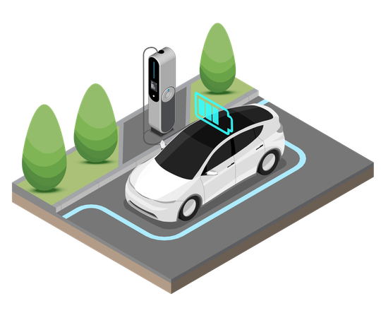 EV Electric Car stop Charging Station  Illustration