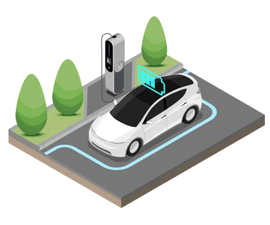 EV Electric Car stop Charging Station  Illustration