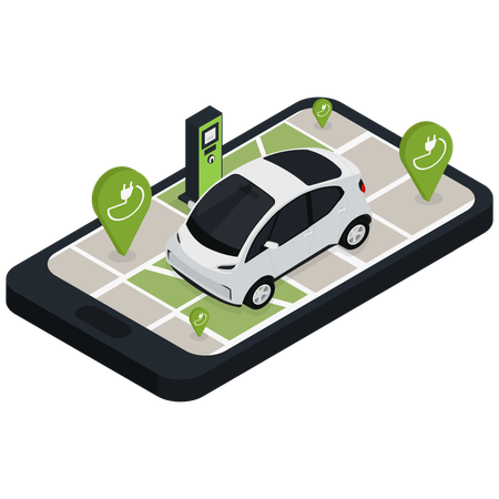 App zur Lokalisierung von Ladestationen für Elektrofahrzeuge  Illustration