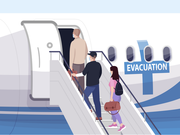 Evacuação de emergência de avião  Ilustração