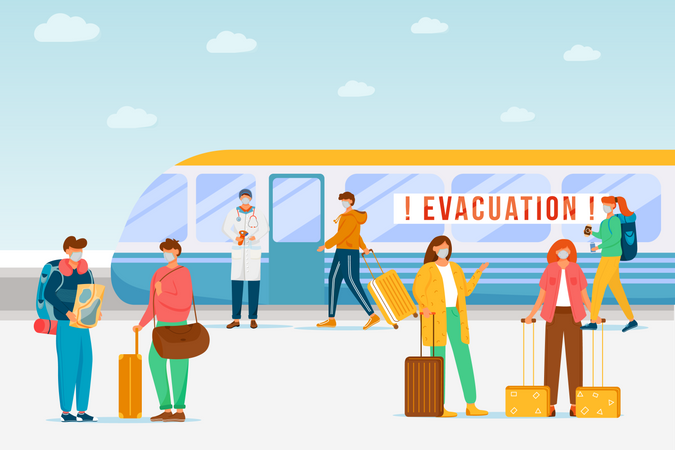 Evacuação de trem de emergência  Ilustração