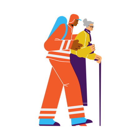 Evacuación de personas por alerta ante peligro de incendio potencialmente mortal  Ilustración
