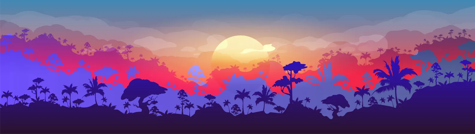 Evening forest scenery  Illustration