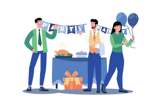 Event planner coordinating vendors, catering, and decorations for an event  Illustration