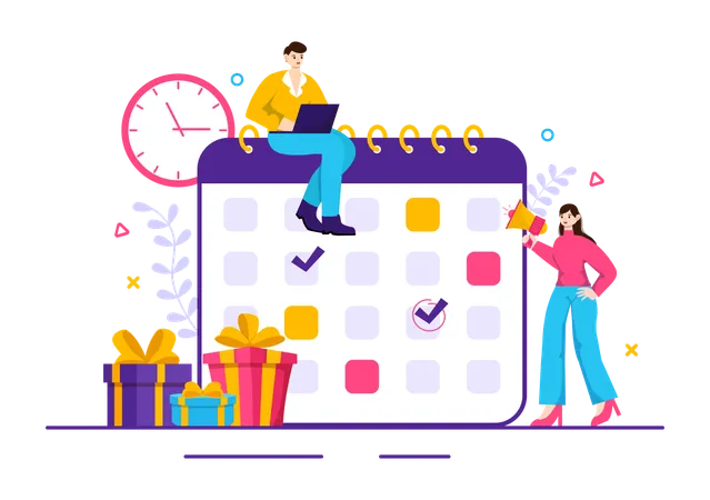 Event Planner Vector Illustration With Planning Schedule Time Management Business Agenda And Calendar Concept In Flat Cartoon Background Illustration