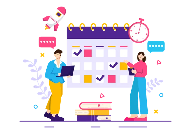Event Planner Vector Illustration With Planning Schedule Time Management Business Agenda And Calendar Concept In Flat Cartoon Background 일러스트레이션