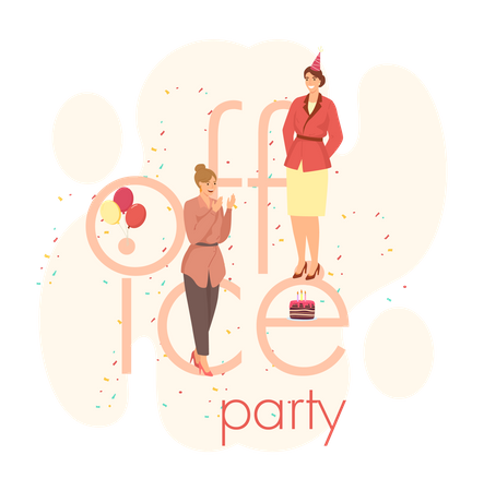 Evento de celebración de cumpleaños en la oficina.  Ilustración