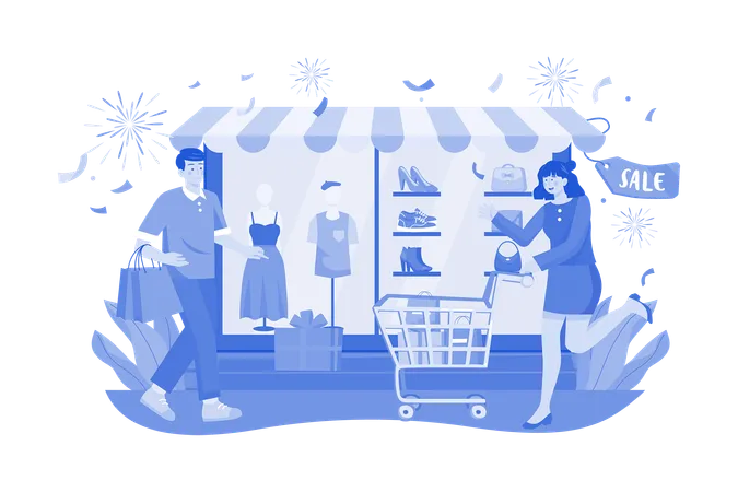 Everyone Happy New Years Eve Shopping Illustration