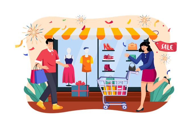 Everyone Happy New Year's Eve Shopping  Illustration