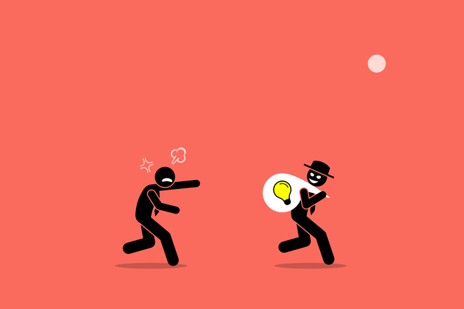Evil businessman stealing business idea  Illustration