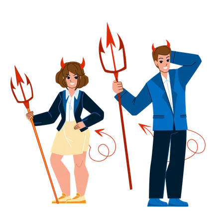 Couple With Umbrella Vector Evil Person Bad Man Woman Demon Horror Mystery Hell Couple With Umbrella Character People Flat Cartoon Illustration Illustration