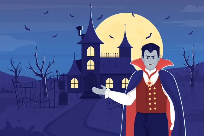 Evil vampire inviting to his house Illustration