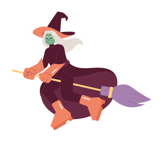 Evil witch on broom  Illustration