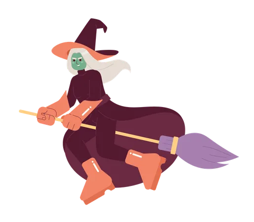 Evil witch on broom  Illustration