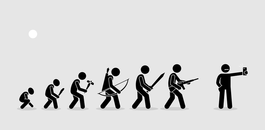 Evolution of human weapons on a history timeline  Illustration