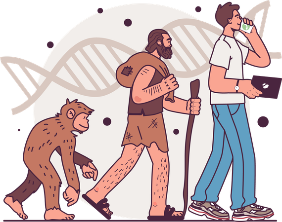 Evolutionary development from cell to modern man with smartphone  Illustration